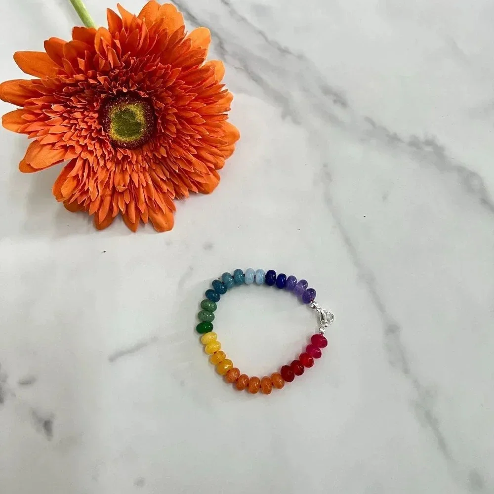 Rainbow Jade Gemstone Bracelet Silver Plated Clasp